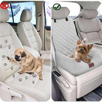 FAREYY Dog Car Seat for Small Dogs, Pet Booster Seat Fully Detachable Washable Dog Seat for Car Travel Dog Bed with Storage Pockets and Clip-On Safety Leash