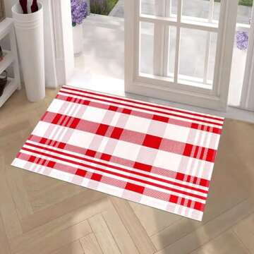 Fallovea Christmas Rugs Red and White Plaid, 28 x 43 Inches Area Rug Outdoor Indoor Front Porch Doormat Cotton Hand-Woven Layered Door Mats for Entryway Patio Entryway Laundry Bedroom Living Room