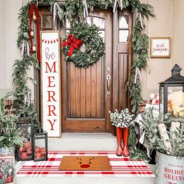 Fallovea Christmas Rugs Red and White Plaid, 28 x 43 Inches Area Rug Outdoor Indoor Front Porch Doormat Cotton Hand-Woven Layered Door Mats for Entryway Patio Entryway Laundry Bedroom Living Room