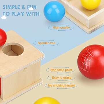 TOY Life Object Permanence Box with Tray and 3 Balls Montesorri Toys 6-12 Months Ball Drop Toy Box Wooden Baby Montessori Toys for Babies 6 to 12 Months Early Educational Montessori Toys