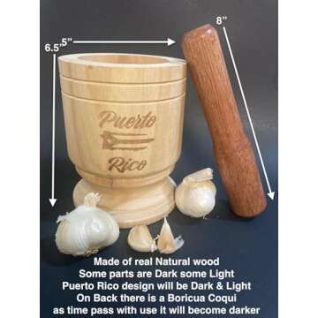 Puerto Rico Pilon - Traditional Puerto Rican Wooden Mortar and Pestle for Authentic Boricua Latin Flavor!