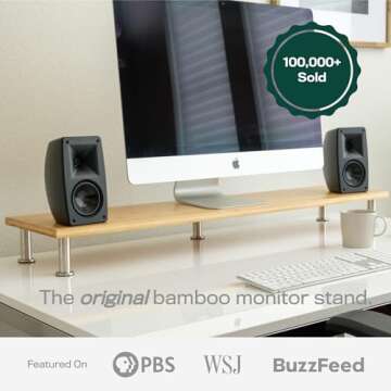 The Original Bamboo Dual Monitor Stand (As Seen On PBS) - 42 Inch Large Monitor Riser for Computer Screens, Laptop or TV - Desk Shelf Adds Storage Space and Improves Ergonomics - Natural