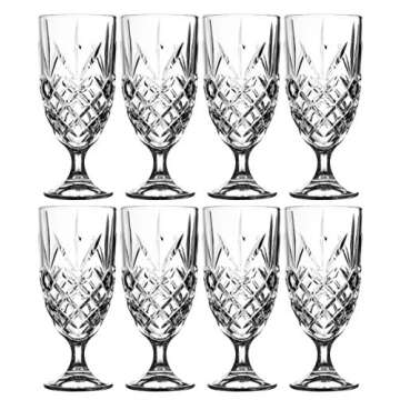 Royalty Art Kinsley Lowball Whiskey Glasses Set, 8 Long-Stem Tumbler, Tall Goblet Style Glassware for Hosting Parties, Events, or Evening Dinners, Bourbon, Scotch or Liquor