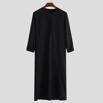 Long Sleeve Men's Muslim Thobe Middle East Saudi Arabic Robe with Pocket Kaftan Shirt Long Gown Clothes (Color : Black, Size : X-Large)