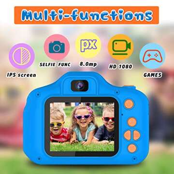 Seckton Upgrade Kids Selfie Camera, Christmas Birthday Gifts for Boys Age 3-9, HD Digital Video Cameras for Toddler, Portable Toy for 3 4 5 6 7 8 Year Old Boy with 32GB SD Card-Navy Blue