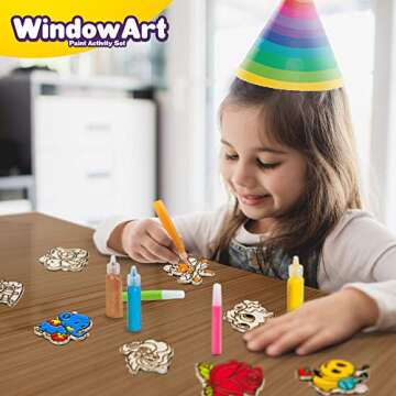 Creative Kids Window Paint Art Kit – Make Your Own Suncatchers Set – 24 Sun Catchers, 24 Suction Cups & 11 Paints – Suncatchers for Kids to Paint - DIY Window & Mirror Arts & Crafts Kit Children