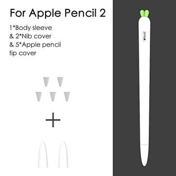 LOVE MEI Apple Pencil Silicone Sleeve for 2nd Generation Holder Protective Skin Cover case and Nib Cover Non-Slip Smooth Grip Cute Carrot Accessories with Pencil Tip Cover for iPad (2nd White)