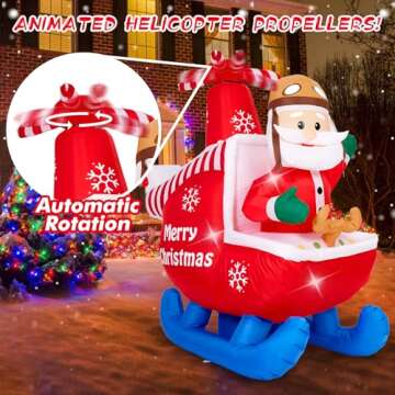 RISESOL 6 FT Animated Christmas Inflatable Decoration Santa Claus Flying Rotating Helicopter Outdoor Indoor Decor Large Blow Up with LED Lights for Yard Patio Holiday Party