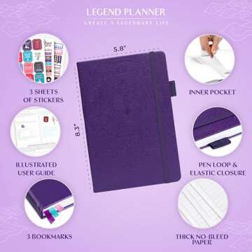 Legend Planner Hourly Schedule Edition – Deluxe Weekly & Daily Organizer with Time Slots. Time Management Appointment Book Journal for Work & Personal Life, Undated, A5 Hardcover – Purple, Debossed