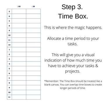 The Time Box Daily Time Management Planner - Time Blocking To Do List Planning Pad, Blank Hourly Notepad - Personal Organizer Notepad for Work - Brain Dump Agenda Notebook - 60 Undated Sheets 7" x 10"