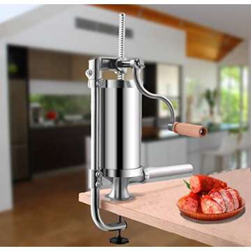 Meao Sausage Filler Stuffer Home Made Machine - Stainless Steel Vertical Sausage Maker with Suction Base and Manual Crank for Household Use or Commercial - Capacity 2.5 LBS #1