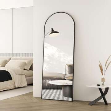 Simple Deluxe Arched Full Length Mirror, Floor Mirror with Stand, 59"x16" Large Mirror, Wall Mirror Full Length, Body Floor Mirror, Wall Mounted Mirror for Bedroom, Black