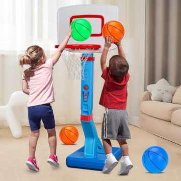 Toddler Basketball Hoop Indoor Mini Adjustable Basketball Goal with Ball Pump for Boys Girls Outdoor Toys for Backyard Game Outside Basketball Toy for Kids Age 2-4 3-5 6 7 4-8 Christmas Birthday Gifts