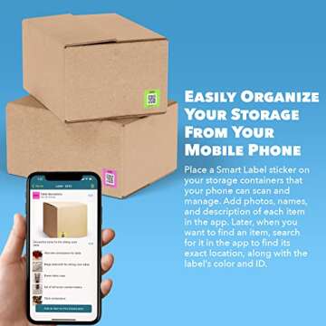 QR Code Smart Labels | Color Coded Scannable Stickers for Storage Bins, Moving Containers & Organization | Pack and Track Inventory on iOS & Android App | Pack of 48 (Neon)