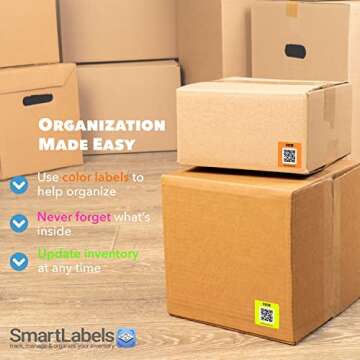 QR Code Smart Labels | Color Coded Scannable Stickers for Storage Bins, Moving Containers & Organization | Pack and Track Inventory on iOS & Android App | Pack of 48 (Neon)