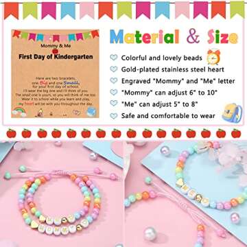 UNGENT THEM First Day of Kindergarten Bracelet Mommy and Me First Day of School Bracelet for Mom and Daughter Mother Daughter Bracelets Back to School Stuff Gifts