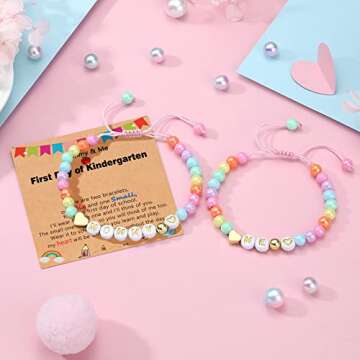 UNGENT THEM First Day of Kindergarten Bracelet Mommy and Me First Day of School Bracelet for Mom and Daughter Mother Daughter Bracelets Back to School Stuff Gifts