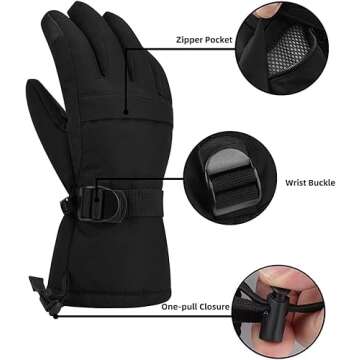 Ski Gloves, Warmest Waterproof and Breathable Snow Gloves for Cold Weather, Fits Both Men & Women,for Parent Child Outdoor