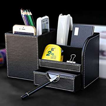 KINGFOM PU Leather Desk Organizer for Office Supplies