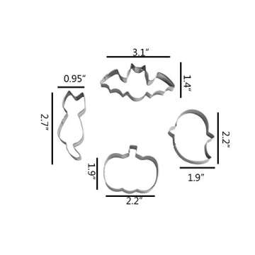 Keewah Small Halloween Cookie Cutter Set, from 2.2” to 3.1” - 4 Piece - Stainless Steel