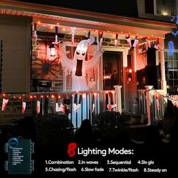 BlcTec Scary Halloween Decorations Props, 12 FT Halloween String Lights with 16 Fake Bloody Knives & 50 LED Orange Big Bulbs, 8 Modes Battery Operated Bloody Party Supplies for Halloween House Décor