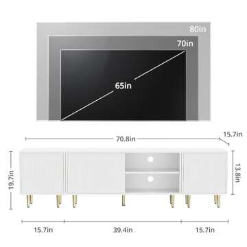Housoul 71" TV Stand for 50/60/70/80 inch TV, TV Stand for 75+ inch TV, Modern Entertainment Center for Up to 80" TV, TV Media Stand with Storage Cabinet for Living Room, Bedroom, White