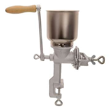 Hand Crank Grain Mill, Hand Cranking Operation Grain Grinder Table Clamp Manual Corn Grain Grinder Cast Iron Mill Grinder for Grinding Nut Spice Wheat Coffee Home Kitchen Commercial Use,Silver