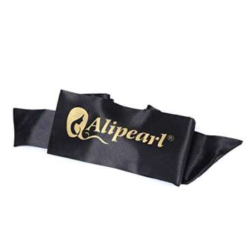 Ali Pearl Edge Wrap for Black Hair-Satin Edge Laying Scarf for Lace Frontal Wigs Soft Women's Satin Headband for Makeup, Facial,Sport,Yoga (Black 2 pieces)