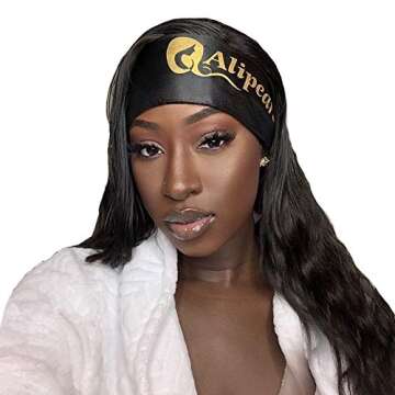 Ali Pearl Edge Wrap for Black Hair-Satin Edge Laying Scarf for Lace Frontal Wigs Soft Women's Satin Headband for Makeup, Facial,Sport,Yoga (Black 2 pieces)