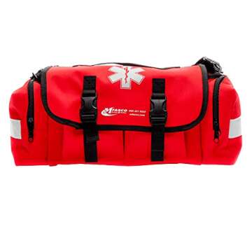 MFASCO First Aid Kit - Fully Stocked Portable Reflective Bag -First Responder Emergency Response Kit -for Natural Disaster Preparedness - Customizable Storage -Includes 415 Pcs First Aid Supplies- Red