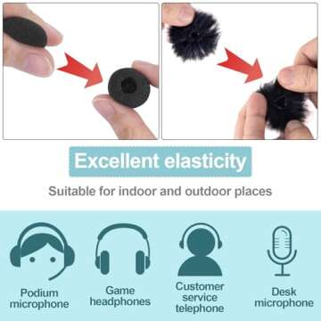 PAGOW 4 Pcs Mini Foam Microphone Windscreens ＆ Furry Cover, High Density Mic Headset Cover, Lapel Microphone Windscreen for Lavalier Microphones Noise Reduction (2pcs Foam + 2pcs Furry)