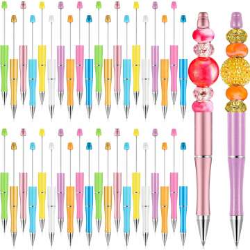 Crtiin 50 Pcs Beadable Ballpoint Pens - DIY Craft Office Supplies