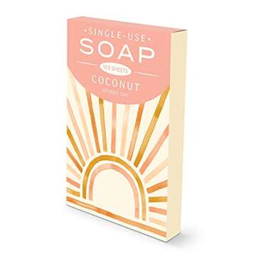 Studio Oh! Antibacterial Soap Sheets - Coconut - 100 Travel Hand Soap Sheets - Great alternative to Travel Hand Sanitizer - Artistic Box Design - Sunny Skies Ahead