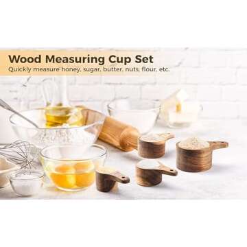 Wood Measuring Cup Set of 4, Nestable Natural Wooden Measuring Cups, 1, 1/2, 1/3, 1/4 Cup Sizes, Kitchen Utensils for Measuring Flour, Sugar, Spices, Nuts, Baking Cooking Tools (Cup Set)