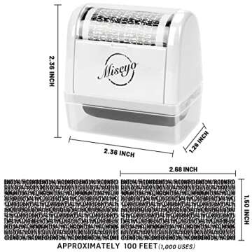 Miseyo Wide Identity Theft Protection Roller Stamp Set - White (3 Refill Ink Included)