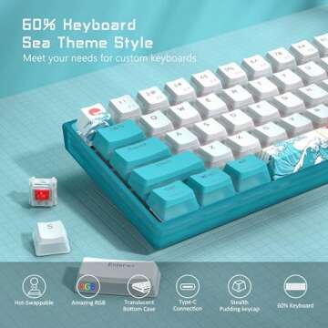 Womier 60% Percent Keyboard, WK61 Mechanical RGB Wired Gaming Keyboard, Hot-Swappable Keyboard with Blue Sea PBT Keycaps for Windows PC Gamers - Linear Red Switch