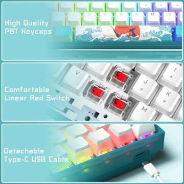 Womier 60% Percent Keyboard, WK61 Mechanical RGB Wired Gaming Keyboard, Hot-Swappable Keyboard with Blue Sea PBT Keycaps for Windows PC Gamers - Linear Red Switch