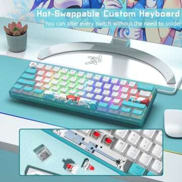 Womier 60% Percent Keyboard, WK61 Mechanical RGB Wired Gaming Keyboard, Hot-Swappable Keyboard with Blue Sea PBT Keycaps for Windows PC Gamers - Linear Red Switch