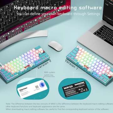 Womier 60% Percent Keyboard, WK61 Mechanical RGB Wired Gaming Keyboard, Hot-Swappable Keyboard with Blue Sea PBT Keycaps for Windows PC Gamers - Linear Red Switch