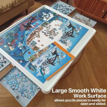 1500-Piece Rotating Puzzle Table with Storage Drawers