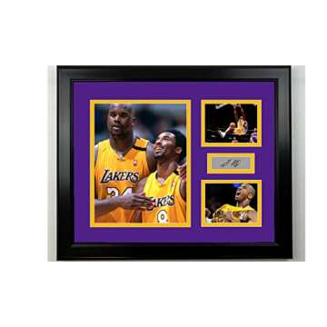 Framed Kobe Bryant & Shaquille O'Neal Los Angeles Lakers Facsimile Laser Engraved Signature Basketball 14x11 3 Photo Collage