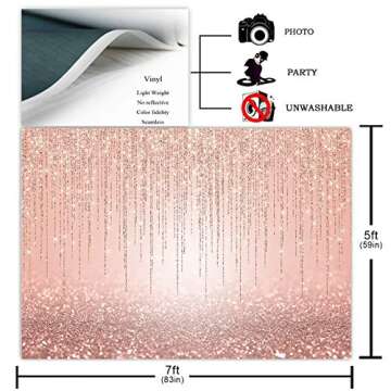 Avezano Rose Gold Glitter Backdrop for Girl Birthday Party Sweet 16 Photoshoot Rose Gold Shiny Glittering Bokeh Parties Events Decorations Newborn Portrait Photo Booth Photography Background (7x5ft)