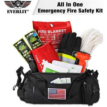 EVERLIT Survival Emergency Fire Safety Kit with Fire Blanket, Heat Resistant Gloves, Escape Rope, Glass Hammer, Glow Sticks, Flashlight, First Aid Supplies with Burn Injury Care Treatment and More