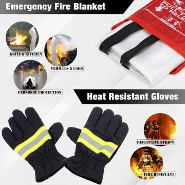 EVERLIT Survival Emergency Fire Safety Kit with Fire Blanket, Heat Resistant Gloves, Escape Rope, Glass Hammer, Glow Sticks, Flashlight, First Aid Supplies with Burn Injury Care Treatment and More