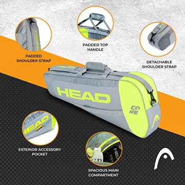 HEAD Core 3R Pro Tennis Racquet Bag,Grey/Yellow,large