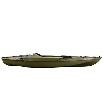 Sun Dolphin Journey 10 SS Sit on Top Kayak, 1 Person Fishing Kayak for Adults, Recreational Kayak with Portable Accessory Carrier & 1 Paddle, Carries Weight Up to 250 lbs (Olive-10ft)