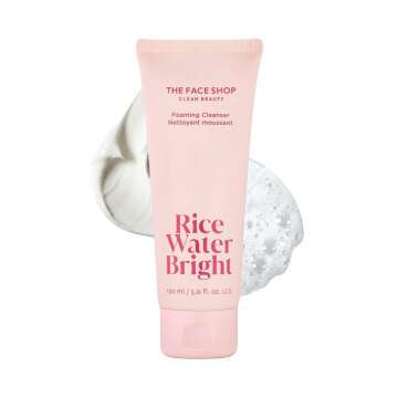 The Face Shop Rice Water Bright Foaming Facial Cleanser with Ceramide, Gentle Face Wash for Hydrating & Moisturizing, Vegan Face Cleanser, Makeup Remover, Korean Skin Care for All Skin Types