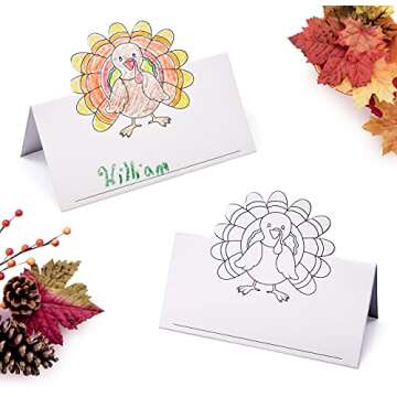 Color Your Own Thanksgiving Place Cards for Kids 100 Pack Happy Harvest Coloring Activity Paper Table Name Place Card Autumn Turkey Pumpkin for Wedding Dinner Setting Children Fall Crafts Party Decor