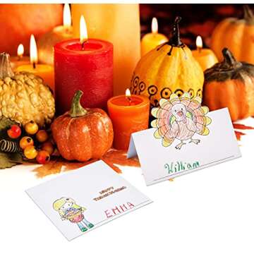 Color Your Own Thanksgiving Place Cards for Kids 100 Pack Happy Harvest Coloring Activity Paper Table Name Place Card Autumn Turkey Pumpkin for Wedding Dinner Setting Children Fall Crafts Party Decor