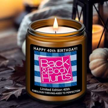 Homsolver 40th Birthday Gifts Women Men，Happy 40th Birthday Decorations Candle Gifts For Women Men，Funny 40 Years Old Birthday Gifts Ideas-Handmade Lavender Candle